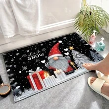 1pc Kitchen Floor Mat, Soft Faux Cashmere Material, Christmas Snowy Night Pattern Non-Slip Floor Mat, Suitable For Kitchen, Bathroom, Doorway, Bedroom Entrance, Holiday Atmosphere Decorative Mat, Multi-Scene Use Non-Slip Floor Mat, Room Decoration, Holiday Gift - Multicolor - View 7