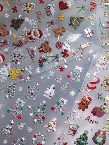 1pc 3D Embossed Christmas Tree Nail Art Sticker, Gold & White Snowflake, Self-Adhesive Merry Christmas Nail Decoration Sticker - Multicolor - View 4