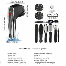 Alat Penghilang Kapalan Kaki Elektrik Profesional untuk Perawatan Kaki, Alat Pengikis Kulit Mati Tumit, Pengikis Kaki Elektrik Isi Ulang 1500mAh - Hitam - View 9