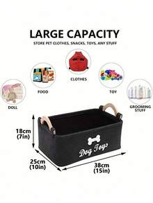 Wooden Handle Square Pet Storage Box - Durable Felt Pet Toy Storage Bin - Polyester Material, Suitable For Cat And Dog Toys, Blankets, Leashes And Pet Food Laundry Basket With Handle Home Storage Box, No Battery Required - Multicolor - View 2