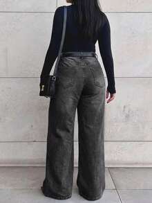 Plus Size Women's Vintage Casual Loose Straight Leg Denim Jeans - Dark Grey - View 6