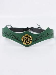 1pc Green PU Leather Elf Headband, Gold Rose Vine Crown Headpiece, Vine Pattern Forest Elf Head Crown, Medieval Renaissance LARP Cosplay Halloween Costume Accessory - TD - View 8