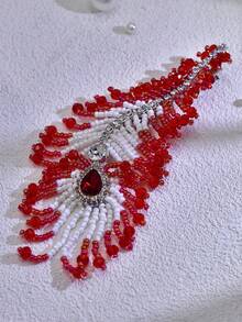 1Pc Exquisite Crystal Beaded Hair Clip Fashion Women's Hair Accessory Bridal Headpiece Suitable For Daily Wear Party Gathering Travel - Red - View 9