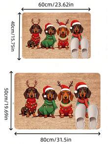 1pc Dachshund Christmas Door Mat With Christmas Hat And Sweater Pattern, Soft Polyester Fiber Indoor/Outdoor Carpet Kitchen Rugs, Machine Washable Pet Mat, Suitable For Entryway, Kitchen, Bathroom - Cute Dog Home Decor Gift For Pet Lovers - A - View 9