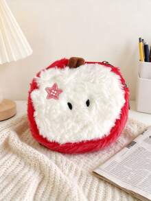 1pc Apple Embroidered Flower Decor Soft Plush Fabric Multi-Storage Cute Cartoon Coin Purse Suitable For Daily Travel And Holidays - Multicolor - View 9