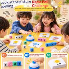Fun English Word Battle Board Game! Quickly Rotate Letters On Picture Cards, Spell Words With Building Blocks, And Use The Buzzer To Add Competitive Fun. Exquisite Iron Box For Easy Storage And Portability. Helps Children Recognize English Letters And Practice Word Spelling, Suitable For Multi-Player Family Battle, A Great Early Education Intellectual Toy Gift. - Multicolor - View 3