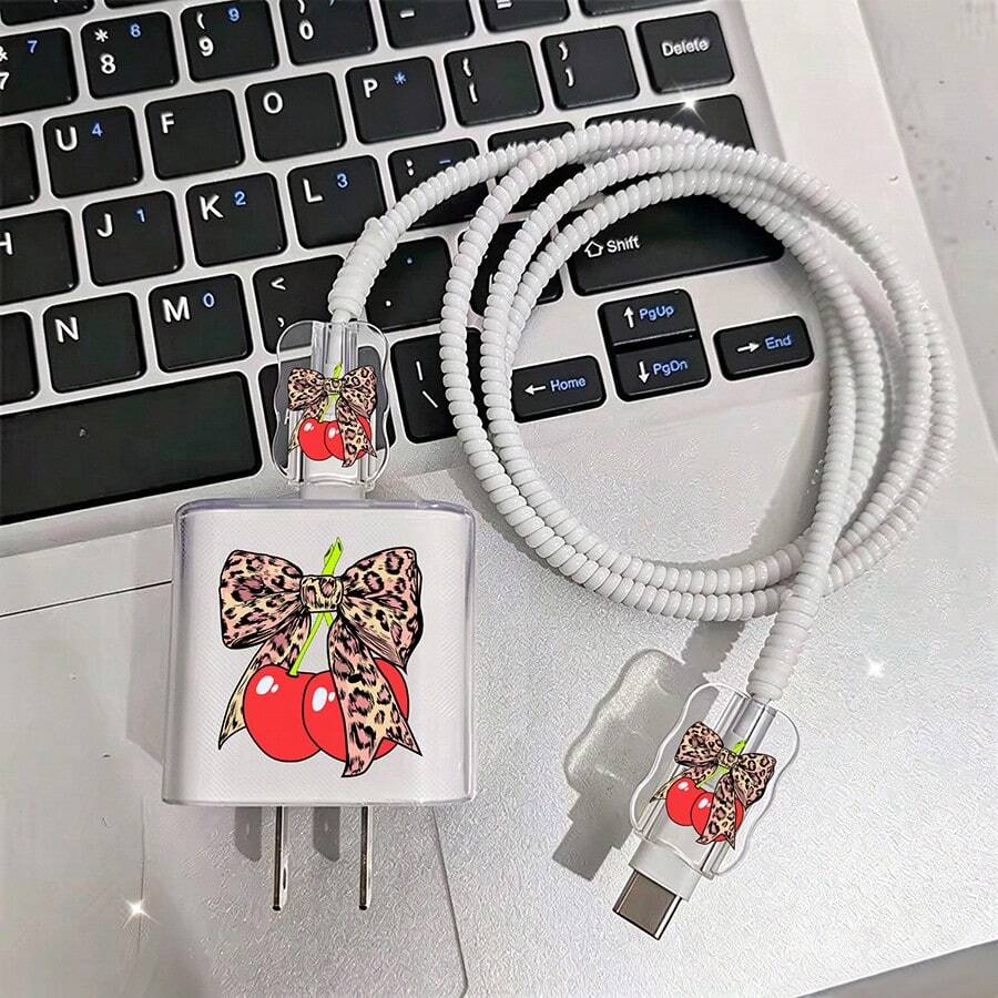 Cherry Style Apple Charger And Cable Protector Set, Durable Apple 18-20W Charging Cable Protective Case, Anti-Break Cable Organizer - Multicolor - View 1