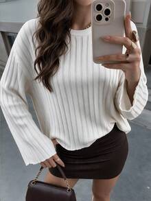 QUNGIGU Women Loose Knit Sweater Crew Neck Flare Long Sleeve Pullover Apparel For Daily Commuting Going Out Dating Fall Winter - Apricot - View 4