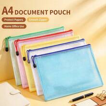 12 X A4 Zip Document Pouches, PVC Transparent Document Folder, Waterproof Plastic Zip Bag, Mesh Zipper Pouch For Travel, Supplies, Office, 5 Colours - Multicolor - View 8