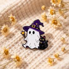 Kawaii Glow In The Dark Ghost Witch Enamel Pin, Halloween Ghost Black Cat Brooch For Jacket Backpack Hat, Cute Halloween Jewelry Gift For Man Women - Multicolor - View 5