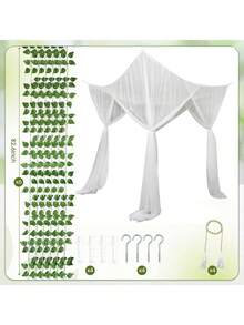 Outdoor Mosquito Net DIY, With Green Ivy Vine Accessories Set, Curtain Bed Canopy, Princess Mosquito Net, Suitable For Bed Canopy Four-Corner Post Elegant Mosquito Net Set, With Hooks And Tassel Rope Mosquito Netting, Screen-Style Bed Canopy Curtain, Mosquito Net (Light Strip Not Included) - 4-door Model - View 12