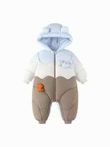 Balabala Bộ jumpsuit lông vũ cho trẻ sơ sinh mềm ấm mùa đông - Tông màu cà phê xanh - Xem 4