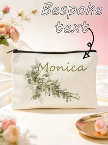 Personalized Name Eucalyptus Makeup Bag, Customized Text Cosmetic Bag, Travel Toiletry Storage Bag, Bridesmaid Customized Gift, Birthday, Christmas, Wedding Favor - Multicolor - View 9