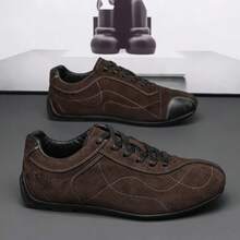 Men's All-Season Suede Low-Top Sneakers With Built-In Height-Increasing Insoles - Brown - View 1