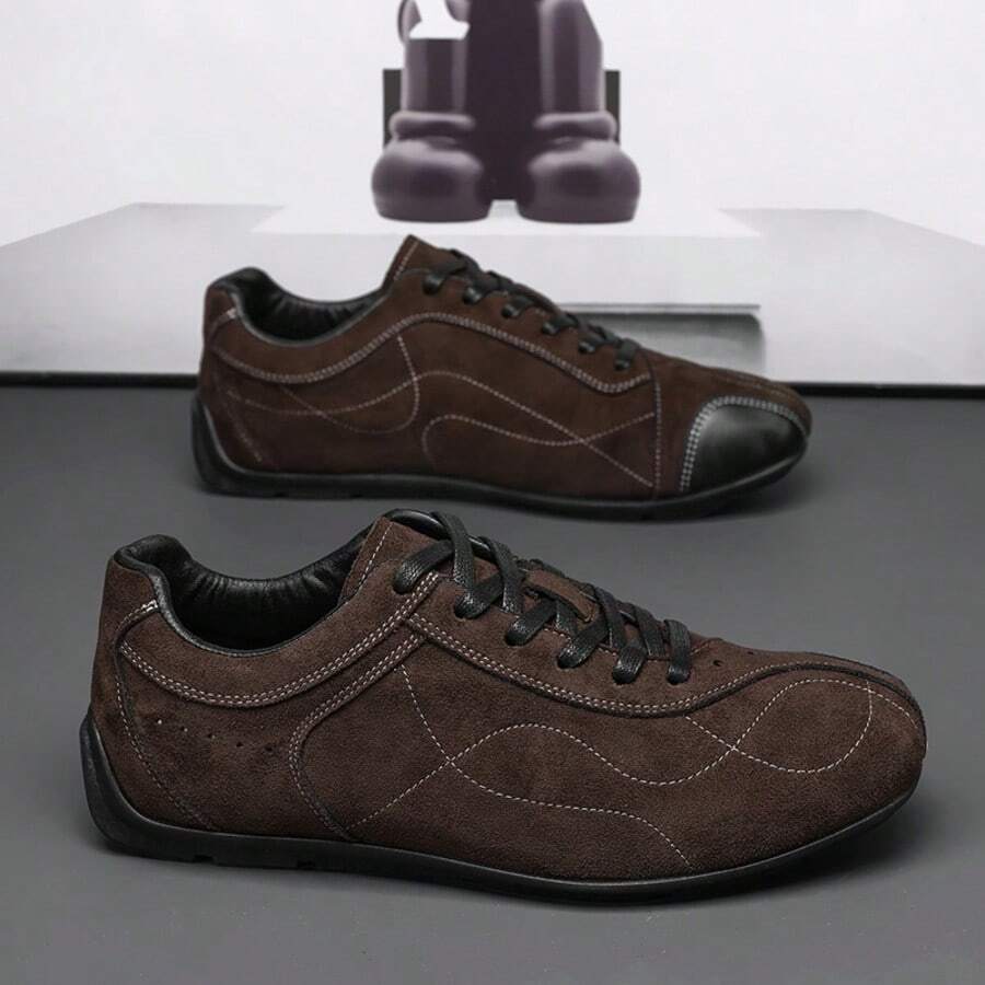 Men's All-Season Suede Low-Top Sneakers With Built-In Height-Increasing Insoles - Brown - View 1