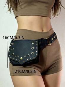 2026 New Black Rivet Flap Cargo Style Style Multifunctional Simple Canvas Waist Bag Unisex Handmade Travel - Black - View 5