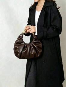 Cloud-Shaped Pleated Underarm Bag, PU Material, Suitable For Daily Use, Shopping, Commuting, Work And University - Coffee - View 8