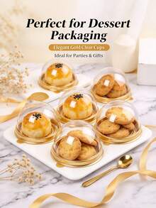 50pcs Transparent Plastic Mini Cake Boxes With Lids, Round Cupcake Holders, Egg Yolk Pastry Containers, Mooncake Dome Boxes, Baking Packaging Boxes, Kitchen Baking Tools - Gold - View 5