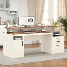 65-Inch Computer Desk With 3 Drawers And Printer Shelf - Antique White - View 8