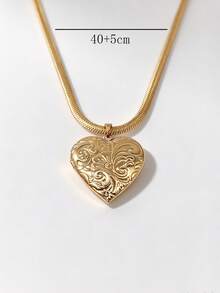 1pc Vintage Embossed Heart Locket Pendant, 18K Gold Stainless Steel Multi-Chain Openable Locket, Premium Versatile Women's Collarbone Necklace - Yellow Gold - View 7