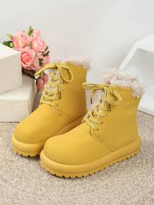 Women Ankle Boots, Lace Up, Round Toe, Easy Wear, Daily Comfort - Yellow - View 6