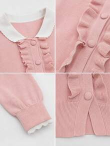 Pink Peter Pan Collar Wool Blend Knit Cardigan, Women's Autumn/Winter Niche Design Short Sweater Jacket - Pink - View 8