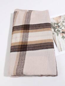 1PC Men's Fashion Linen Plaid Crinkled Scarf, Versatile Neck Warmer Suitable For Daily Casual Wear - Multicolor - View 7