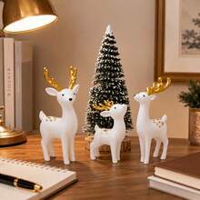 1pc Christmas Deer Decoration Set, White Reindeer Figurine + Snowy Tree, Creative Forest Theme Desktop Decor, 2 Designs Available, Holiday Home Ornament, Suitable For Living Room, Office, Desk, Bookshelf (Random Style And Color) - Multicolor - View 6