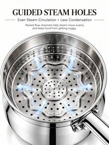 304 Stainless Steel 3-Ply Thickened Single Handle Milk Pot With Steamer Rack, Multi-Function Steaming & Boiling Small Soup Pot, Home Noodle Pot, Compatible With Induction & Gas Stoves - View 5