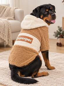 1pc Cute Pet Hooded Jacket, Soft & Comfortable Knitted Style, Suitable For Medium To Large Dogs, Thickened Warm Winter Clothing For Puppies, Applicable To French Bulldog, Labrador, Rottweiler - Khaki - View 8