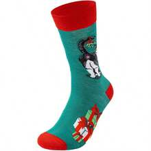 1/3 Pairs Random Color Unisex Christmas Socks, Cartoon Cat & Penguin Gift Pattern, Colorblock Cute Personalized Fashion Party Casual Mid-Calf Socks - Multicolor - View 8