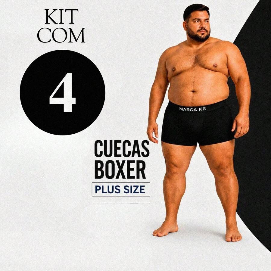 Kit com 4 Cuecas Boxer Plus Size Microfibra Masculino Extra Grande Adulto - Multicolorido - Visão 1