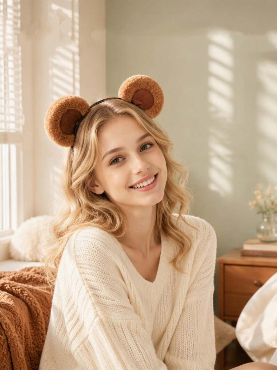 Autumn New Party High-End Style Headband For Women, Personalized Cute Plush Bear Ears, Fresh Cartoon Animal Ear Headpiece - Multicolor - View 1
