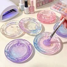 1pc Round Star & Moon Nail Art Color Palette Mini Nail Art Rhinestone & Pearl Storage Tray Multi-Functional Nail Gel Color Palette Cute Graffiti Watercolor Box - Multicolor - View 5