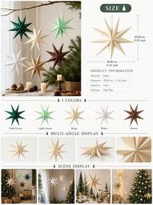 1pc Elegant Christmas Paper 9-Pointed Star, Built-In Hanging String Design, Reusable Party Decoration, Christmas Tree Ornament, Room Wall Hanging, Home Decor, Christmas Home Decoration, Garden Holiday Party Wedding Decoration - Multicolor - View 2