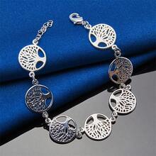 1pc 925 Silver-Plated 8-Inch Exquisite Multi-Piece Tree Round Disc Bracelet – Stylish Women's Wedding Jewelry & Party Gift - Silver - View 4