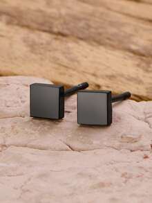 1 Pair Mini Square Stud Earrings, Stainless Steel Geometric Small Ear Studs, Minimalist Daily Jewelry For Women Men - GED821 - View 4