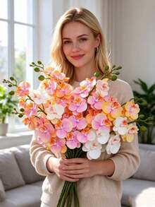 1PC--Premium-Look Artificial Phalaenopsis Orchids Autumn Home Decor Wedding Decorations-Perfect For Living Rooms, Bay Windows, Entryways, Wedding Arrangements, And General Decor. - Multicolor - View 4