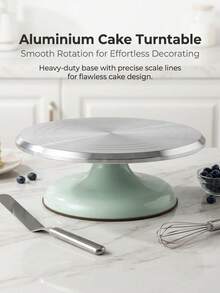 1pc/10-Inch Rotating Cake Turntable, Aluminum Alloy Silent Rotating Stand, For Baking, Decorating And Dessert Making, Very Practical Tool - Blue - View 1