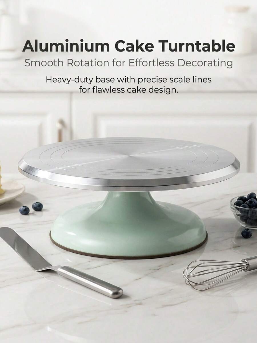 1pc/10-Inch Rotating Cake Turntable, Aluminum Alloy Silent Rotating Stand, For Baking, Decorating And Dessert Making, Very Practical Tool - Blue - View 1