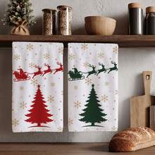 2pcs Gold Snowflake Christmas Tree Santa Claus Sleigh Reindeer Silhouette Pattern Kitchen Towels, 40*60cm Soft Microfiber Material Tea Towels, Suitable For Home Kitchen Restaurant Outdoor Camping Tabletop Cleaning Dish Cloth Hand Towel Accessories, Christmas Theme Kitchen Fabric Towels Holiday Gift - Multicolor - View 9