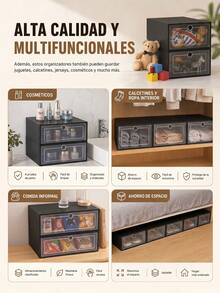 6/14 Piezas de Organizador de zapatos apilable, cajas para calzado con puerta transparente, diseño plegable y modular, almacenamiento para tenis, tacones y zapatos, ideal para dormitorio, armario y entrada, disponible en negro y blanco - Ver 8