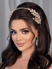 1pc Sparkling Champagne Colored Rhinestone Bridal Headband Women's Headpiece Suitable For Wedding Party - Champagne - View 2