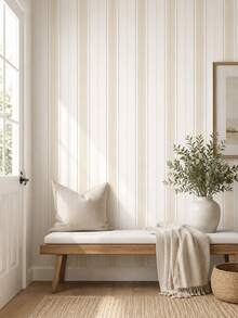 SUPSTICKER 1pc Neutral Vertical Stripe Self-Adhesive Wallpaper, Waterproof Removable PVC Decorative Sticker, Suitable For Nursery Bedroom Living Room, 15.75x47.24/141.73 Inches - Multicolor - View 1