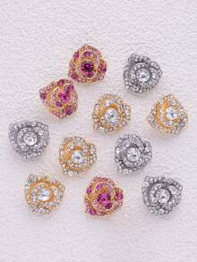 5pcs Multi Tone Rose Rhinestone Sew-On Buttons, Luxury Floral Crystal Hand Sew Buttons For Jacket, Formal Dress DIY Accessories - Multicolor - View 3