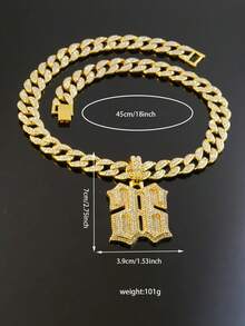 European & American Hip Hop Colorful Full Rhinestone Number 6 Pendant Cuban Chain, Personalized Street Style Rhinestone Men's Necklace, Versatile Accessory - Silver - View 12