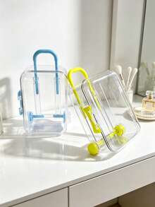 Mini Suitcase Storage Box, Clear Acrylic Mini Luggage Organizer With Handle Wheels, Cute Desk Decor For Hair Accessories Jewelry, Women Girls Travel Essentials - Clear - View 2