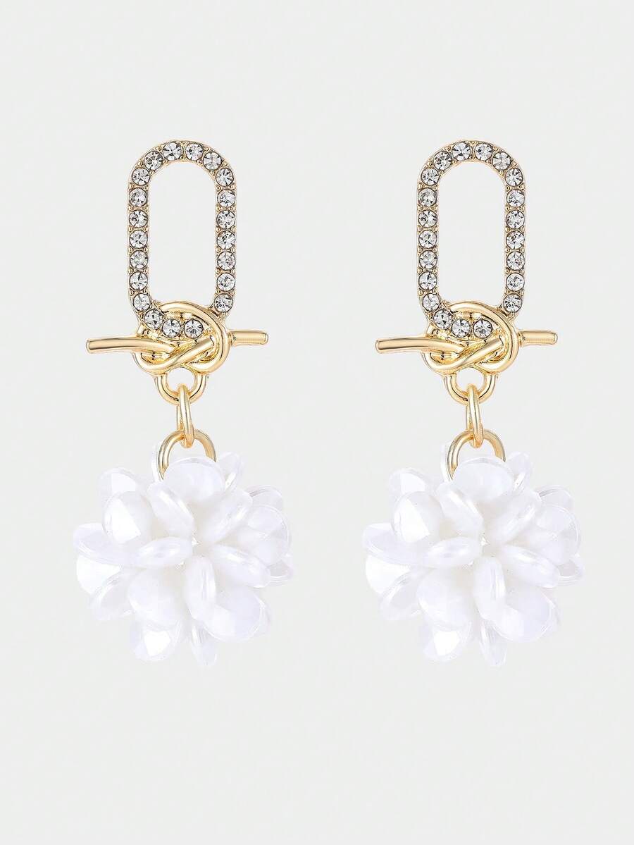 Sorayune Rhinestone Decor Drop Earrings - White - View 1