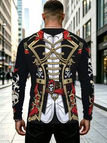 American Pirate Skull Print Men's Long Sleeve Crew Neck T-Shirt - Multicolor - View 2