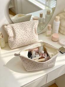 1PCSCute Ditsy Floral Makeup Bag, Floral Pattern Cosmetic Makeup Bag, Multi-Purpose Zipper Storage Pouch, Portable Large Capacity Travel Makeup Organizer, Aesthetic Hand Bag For Cosmetics, Great For Daily Use, Weekend Getaways And Business Travel - Multicolor - View 9